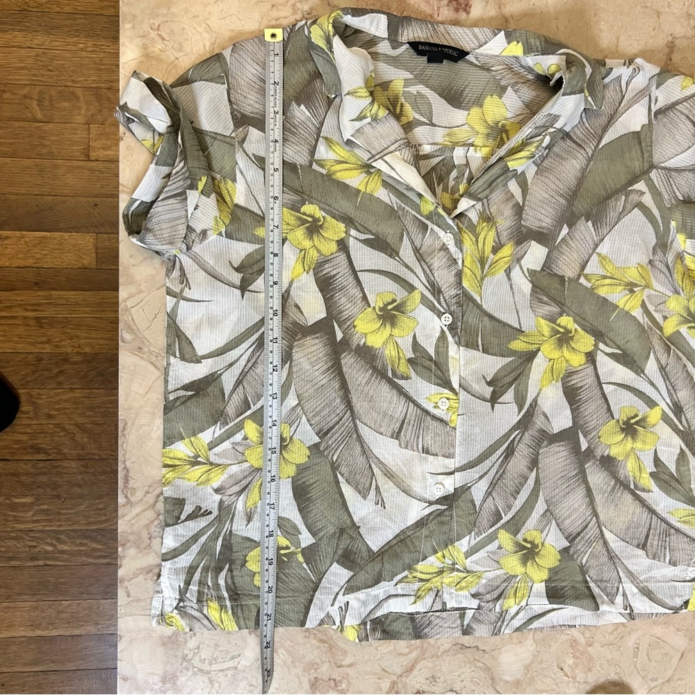 Banana‎ Republic Factory Green Tropical Floral Cotton Button Up Shirt Small - Picture 10 of 13
